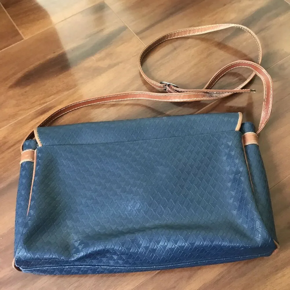 Liz Claiborne Vintage 1980's Crossbody Purse - Blue Faux Textured Leather Bag